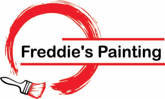Freddie’s Painting logo with red brushstroke circle and paintbrush